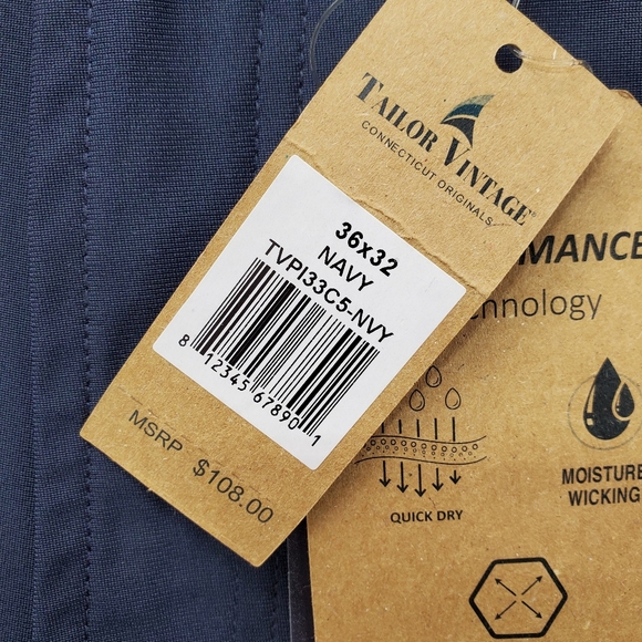 Tailor Vintage Performance Tech Pants Mens 36x32 Navy Stretch Canaan Slim NWT - Picture 2 of 16